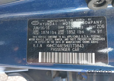 2017 Hyundai Accent Se z USA, uszkodzony, nr VIN KMHCT4AE5HU173843